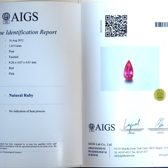 AIGS certified 1.45ct No Heat Ruby Ring 14kt raised mod deck - Picture 5 of 7